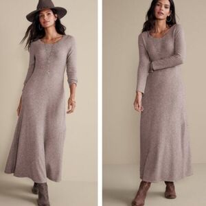 Soft Surroundings Clio Maxi Ribbed  Dress Heathered Brown SzXS